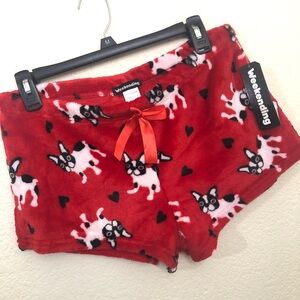 WEEKENDING Women Juniors Large Short Pajama Shorts Soft Boston Terrier Dog NWT